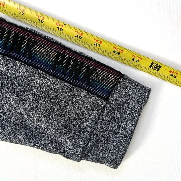 PINK Victoria’s Secret Bling Sequin Campus Collar Sweatshirt Rainbow Sleeve L - Picture 8 of 10